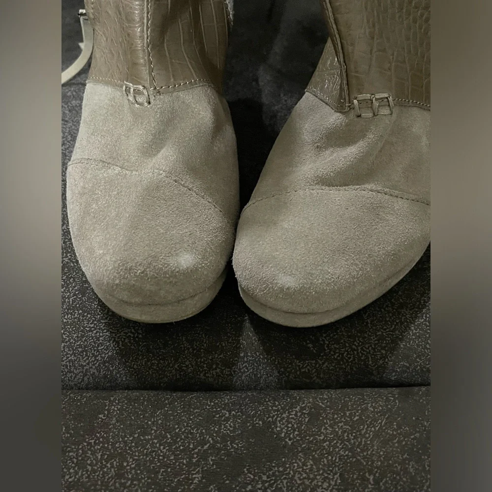 Toms Suede Wedge Ankle Boots in Tan and Cream